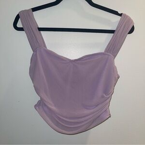 Purple Solid Ruched Wide Strap Top - Size L